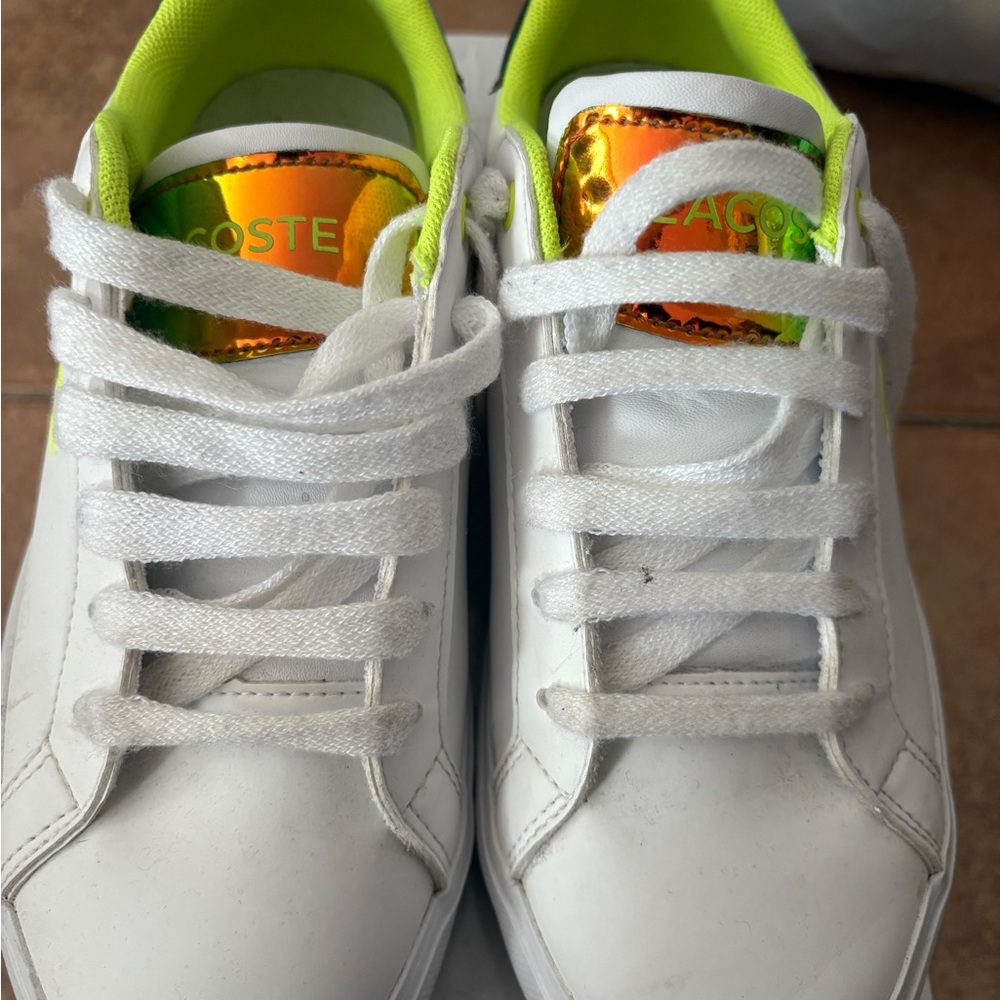 Lacoste Kids White Sneakers with Neon Green Accents
